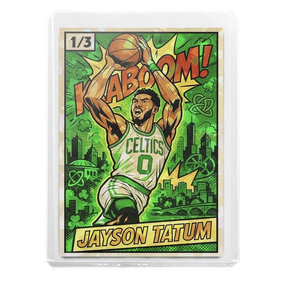 Jayson Tatum 1/3 SP Cracked Ice Holographic Comic Art Trading Card 918 Customs - Picture 1 of 2